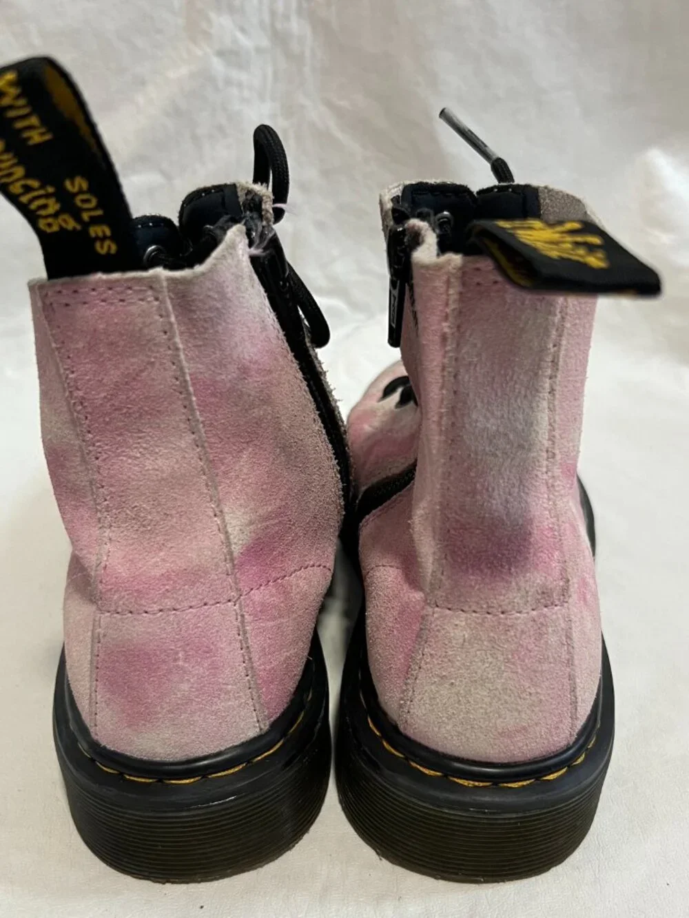 Dr Martens boots 1460 J Pascal Tie Dye pink suede kids size 1 lace zip up docs
